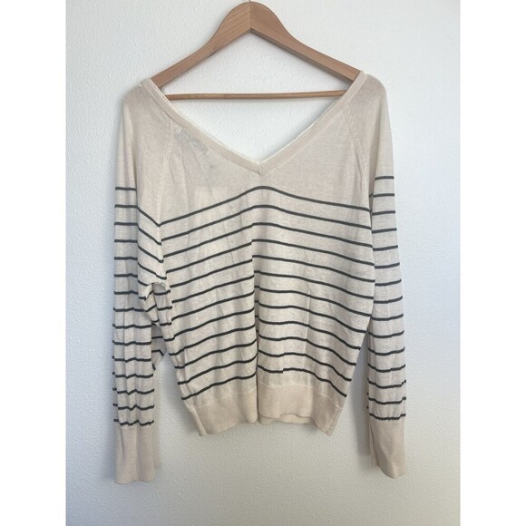 Zara Cream Striped V-Neck Wool Blend Sweater Lace Trim Coquette Preppy Coastal - Picture 3 of 7